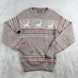 Vintage Esprit By Campus Sweater Small Brown Fair Isle Deer Ski Lodge USA 80s
